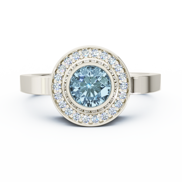 Mystere Halo Diamond Cremation Ring - Platinum - Aquamarine