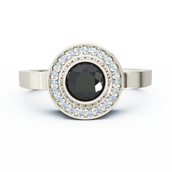 Mystere Halo Diamond Cremation Ring - Platinum - Onyx