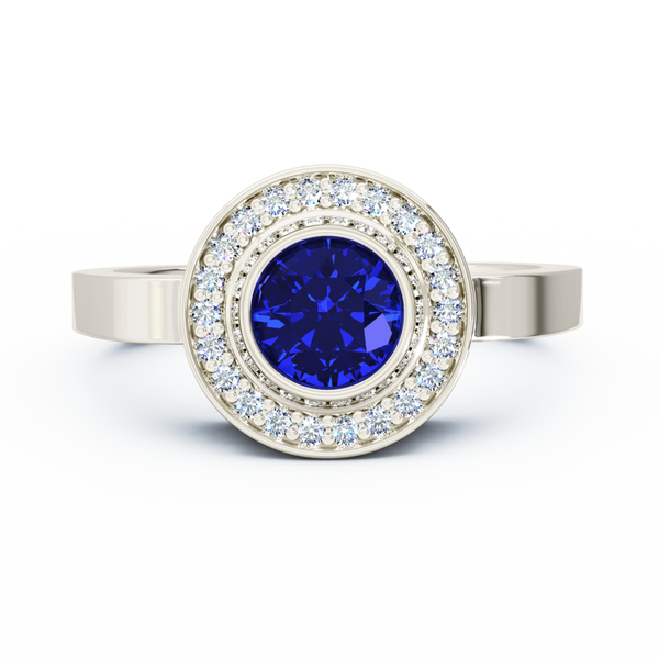 Mystere Halo Diamond Cremation Ring - Platinum - Blue Sapphire