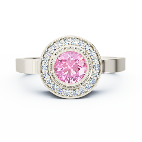 Mystere Halo Diamond Cremation Ring - Platinum - Pink Sapphire