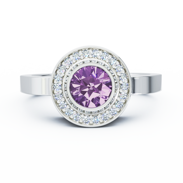 Mystere Halo Diamond Cremation Ring - 18K White Gold - Amethyst