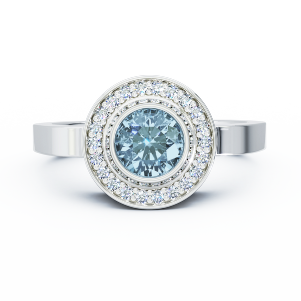 Mystere Halo Diamond Cremation Ring - 18K White Gold - Aquamarine