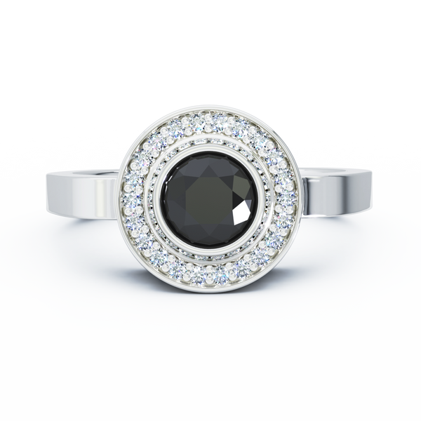 Mystere Halo Diamond Cremation Ring - 18K White Gold - Onyx