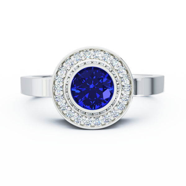 Mystere Halo Diamond Cremation Ring - 18K White Gold - Blue Sapphire
