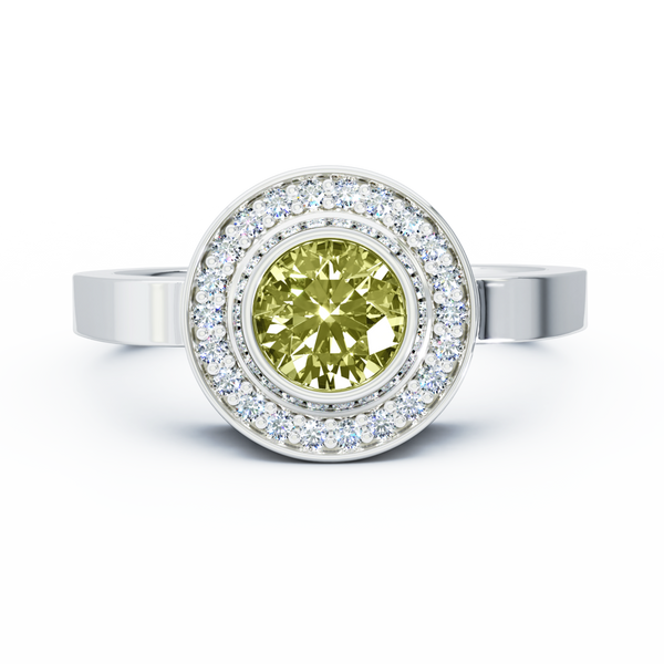 Mystere Halo Diamond Cremation Ring - 18K White Gold - Peridot