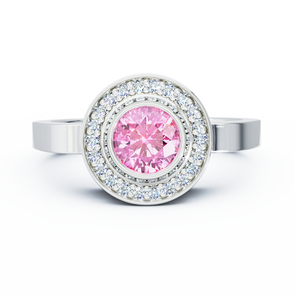 Mystere Halo Diamond Cremation Ring - 18K White Gold - Pink Sapphire