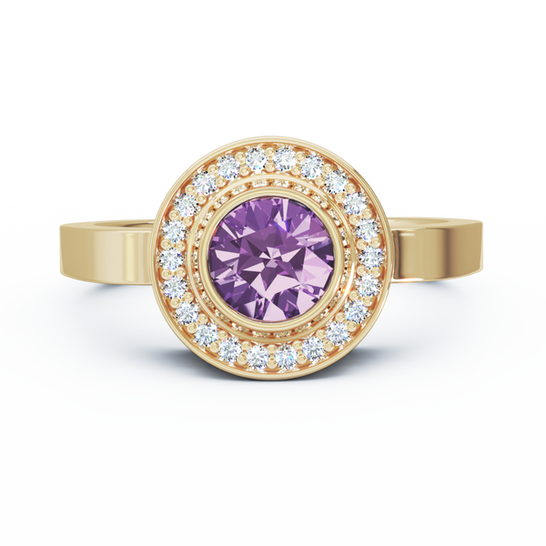 Mystere Halo Diamond Cremation Ring - 18K Yellow Gold - Amethyst