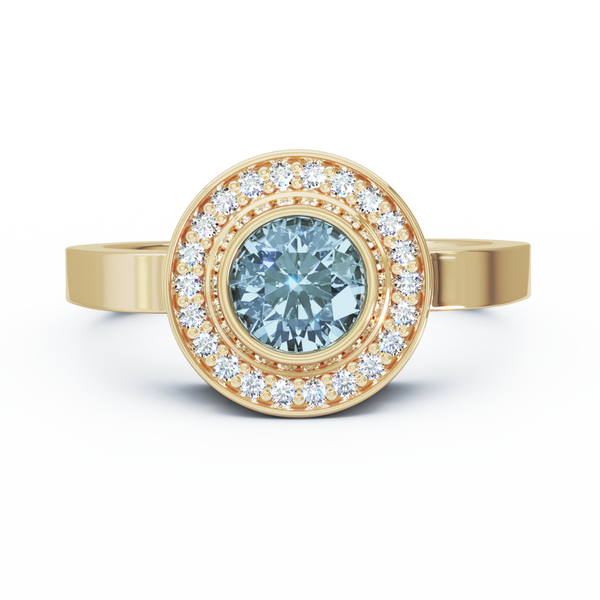 Mystere Halo Diamond Cremation Ring - 18K Yellow Gold - Aquamarine