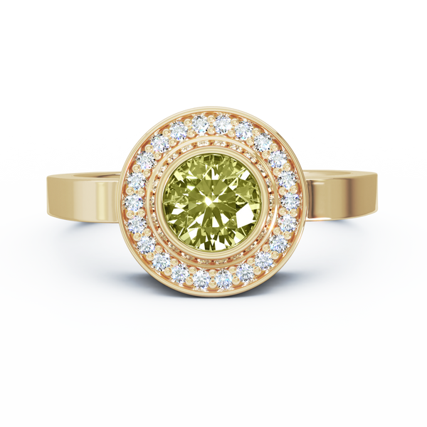 Mystere Halo Diamond Cremation Ring - 18K Yellow Gold - Peridot