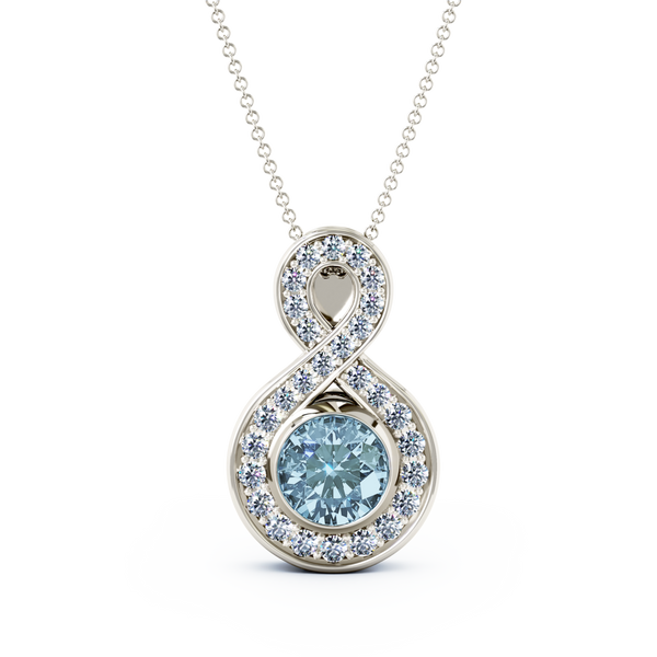 Eternity Medium Diamond Cremation Pendant - Platinum - Aquamarine