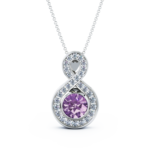 Eternity Medium Diamond Cremation Pendant - 18K White Gold - Amethyst