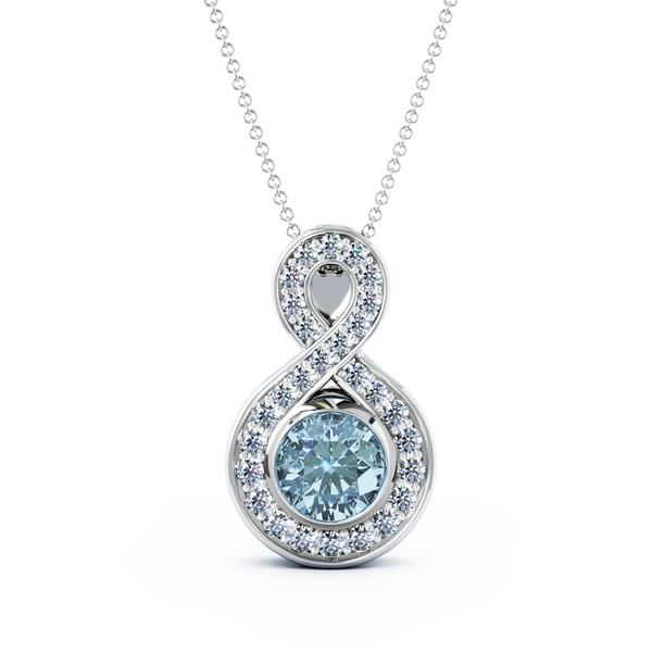 Eternity Medium Diamond Cremation Pendant - 18K White Gold - Aquamarine