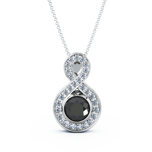 Eternity Medium Diamond Cremation Pendant - 18K White Gold - Onyx