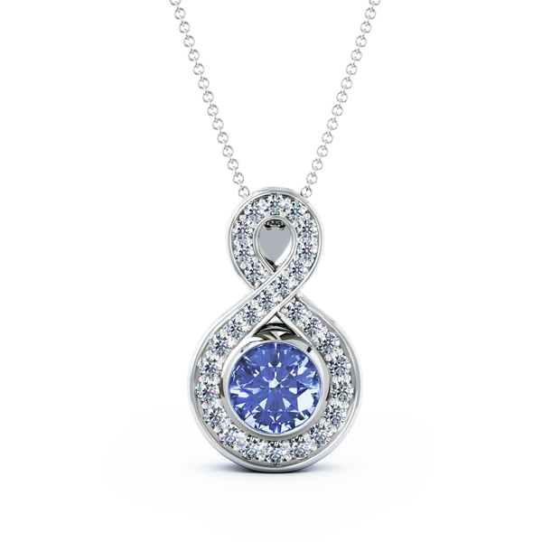 Eternity Medium Diamond Cremation Pendant - 18K White Gold - Tanzanite