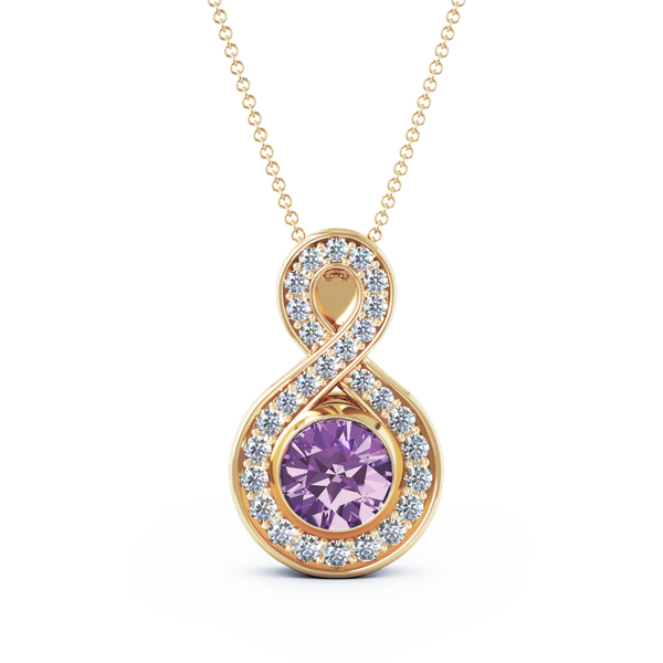 Eternity Medium Diamond Cremation Pendant - 18K Yellow Gold - Amethyst