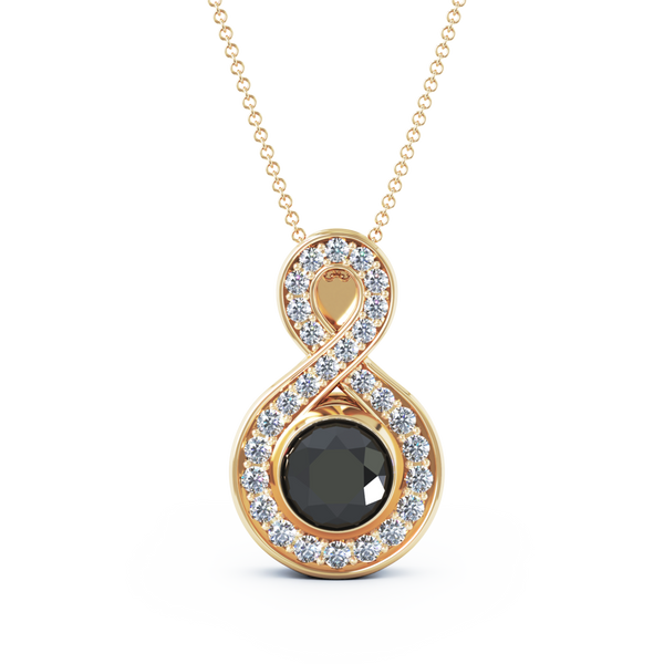 Eternity Medium Diamond Cremation Pendant - 18K Yellow Gold - Onyx