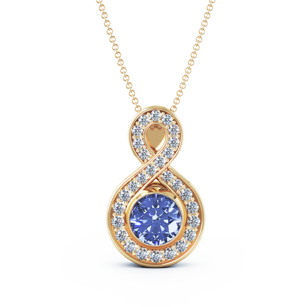 Eternity Medium Diamond Cremation Pendant - 18K Yellow Gold - Tanzanite