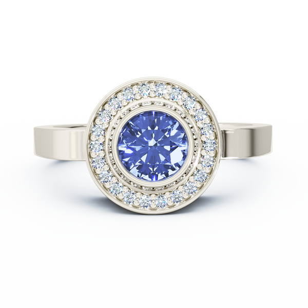 Mystere Halo Diamond Cremation Ring - Platinum - Tanzanite