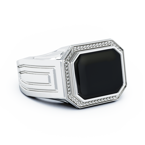 Zeus Cremation Ring - 18K White Gold - Onyx