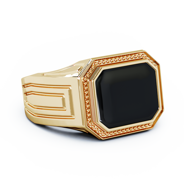 Zeus Cremation Ring - 18K Yellow Gold - Onyx