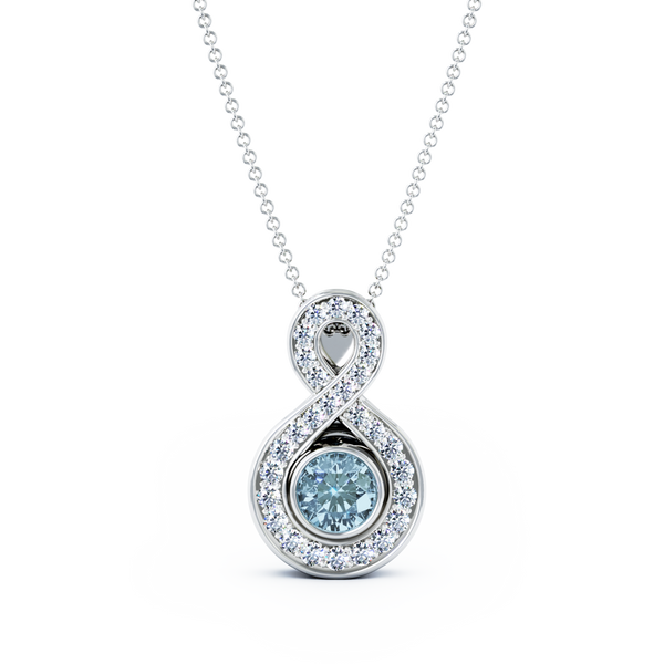 Eternity Small Diamond Cremation Pendant - 18K White Gold - Aquamarine