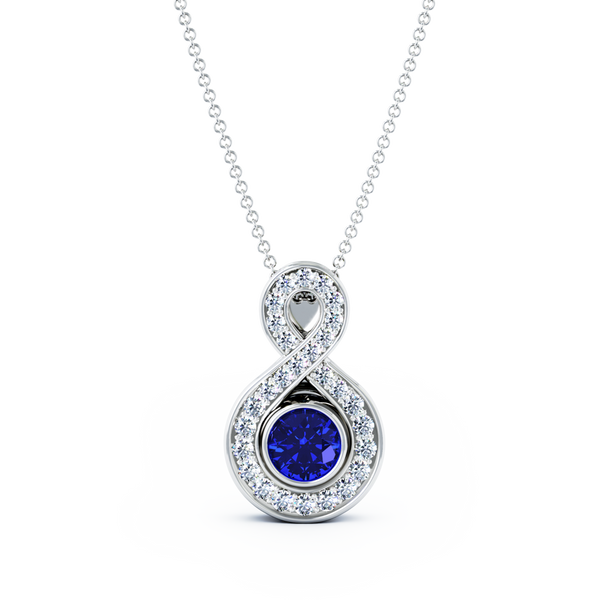 Eternity Small Diamond Cremation Pendant - 18K White Gold - Blue Sapphire