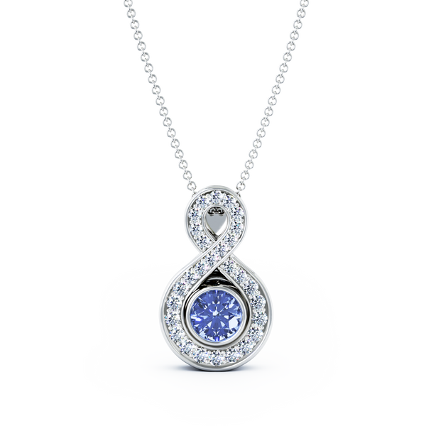 Eternity Small Diamond Cremation Pendant - 18K White Gold - Tanzanite