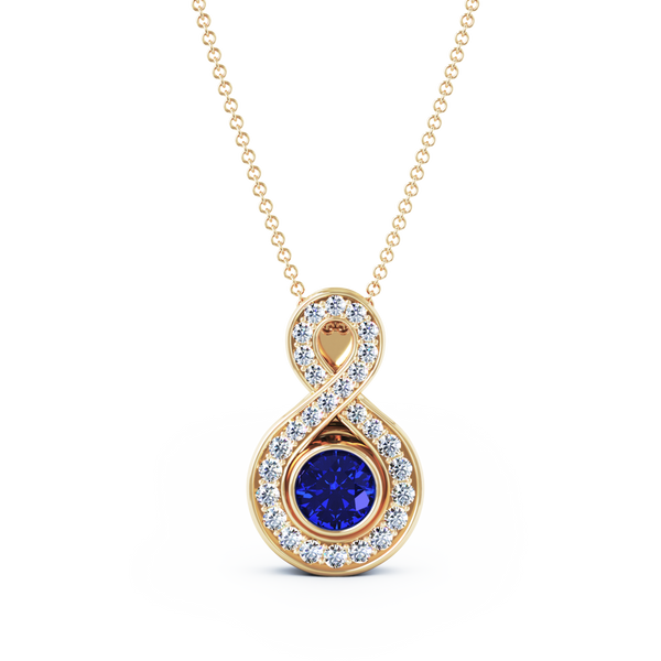 Eternity Small Diamond Cremation Pendant - 18K Yellow Gold - Blue Sapphire